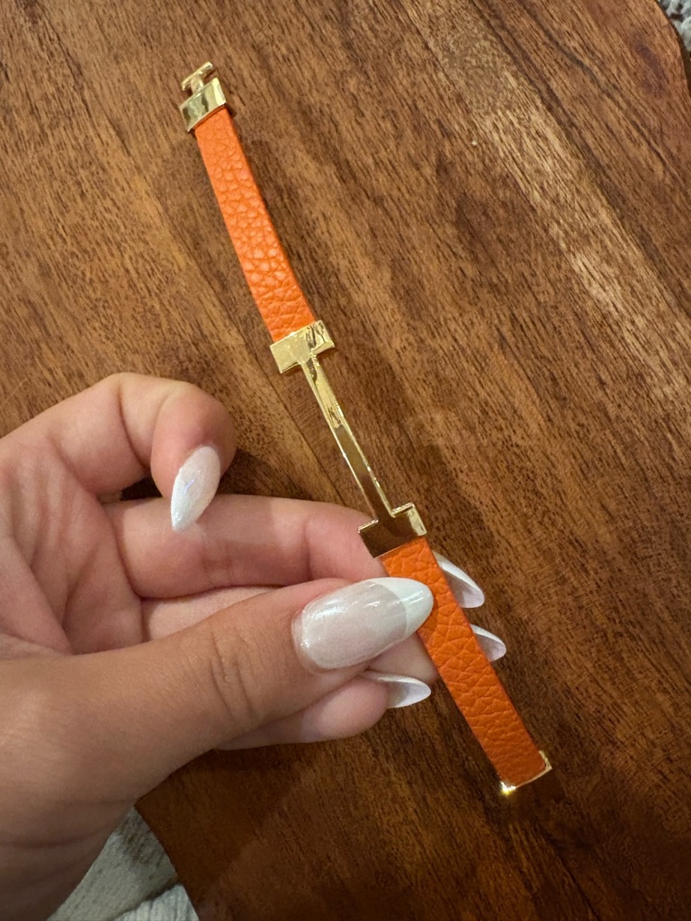 Orange Leather Link Bracelet with Gold Hardware BUNDLE